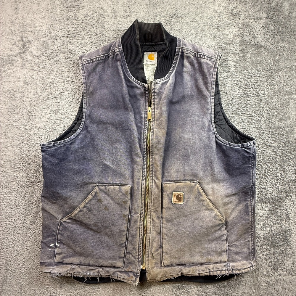 Vintage Carhartt Distressed Midnight Blue Vest Faded Mens XLT Quilted Workwear